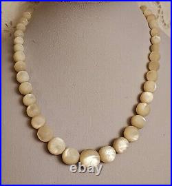 Antique Victorian BALAMUTI Mother-of-Pearl MOP Hand Carved Beads Necklace RARE