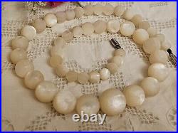 Antique Victorian BALAMUTI Mother-of-Pearl MOP Hand Carved Beads Necklace RARE