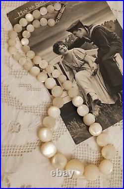 Antique Victorian BALAMUTI Mother-of-Pearl MOP Hand Carved Beads Necklace RARE