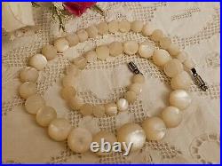 Antique Victorian BALAMUTI Mother-of-Pearl MOP Hand Carved Beads Necklace RARE