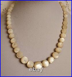 Antique Victorian BALAMUTI Mother-of-Pearl MOP Hand Carved Beads Necklace RARE