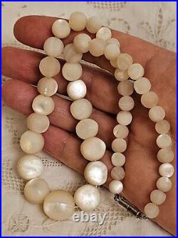 Antique Victorian BALAMUTI Mother-of-Pearl MOP Hand Carved Beads Necklace RARE
