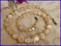 Antique Victorian BALAMUTI Mother-of-Pearl MOP Hand Carved Beads Necklace RARE