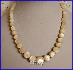 Antique Victorian BALAMUTI Mother-of-Pearl MOP Hand Carved Beads Necklace RARE