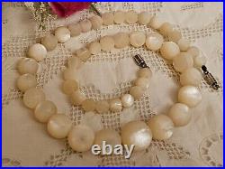 Antique Victorian BALAMUTI Mother-of-Pearl MOP Hand Carved Beads Necklace RARE