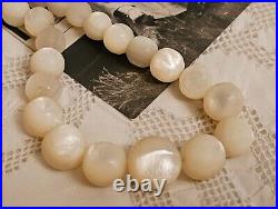 Antique Victorian BALAMUTI Mother-of-Pearl MOP Hand Carved Beads Necklace RARE