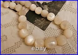Antique Victorian BALAMUTI Mother-of-Pearl MOP Hand Carved Beads Necklace RARE