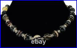 Antique Victorian Banded Agate Hand Cut Bead Necklace/choker Sterling Clasp 2