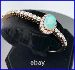 Antique Victorian Bangle Opal and Diamonds set in hand crafted gold bracelet