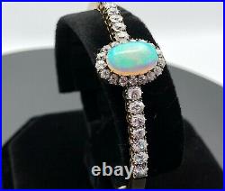 Antique Victorian Bangle Opal and Diamonds set in hand crafted gold bracelet