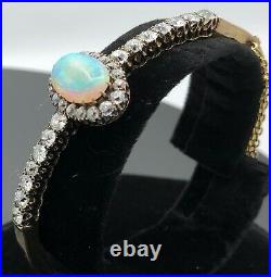 Antique Victorian Bangle Opal and Diamonds set in hand crafted gold bracelet