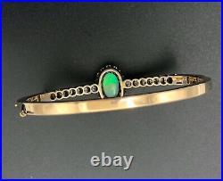 Antique Victorian Bangle Opal and Diamonds set in hand crafted gold bracelet