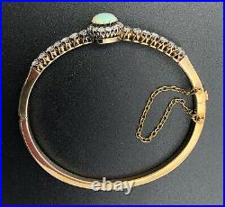 Antique Victorian Bangle Opal and Diamonds set in hand crafted gold bracelet