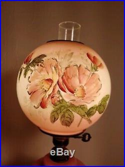 Antique Victorian Banquet Gone With the Wind Hurricane Lamp hand painted glass