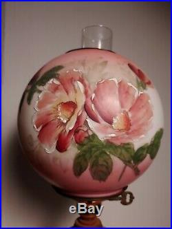 Antique Victorian Banquet Gone With the Wind Hurricane Lamp hand painted glass