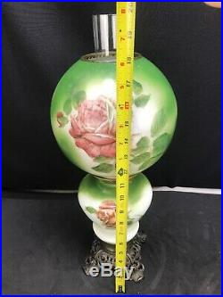 Antique Victorian Banquet Oil Lamp Hand Painted Roses GWTW Parlor