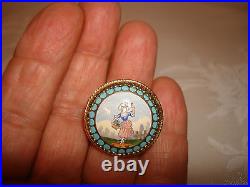 Antique Victorian Beautiful Hand Painted Porcelain 14K Yellow Gold Ring 6.75