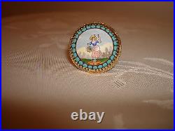 Antique Victorian Beautiful Hand Painted Porcelain 14K Yellow Gold Ring 6.75