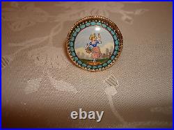Antique Victorian Beautiful Hand Painted Porcelain 14K Yellow Gold Ring 6.75