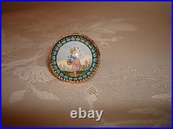 Antique Victorian Beautiful Hand Painted Porcelain 14K Yellow Gold Ring 6.75