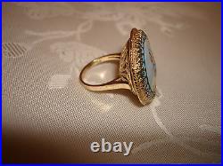 Antique Victorian Beautiful Hand Painted Porcelain 14K Yellow Gold Ring 6.75