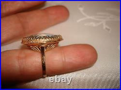 Antique Victorian Beautiful Hand Painted Porcelain 14K Yellow Gold Ring 6.75