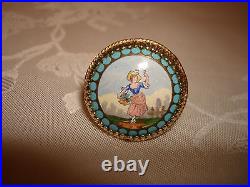 Antique Victorian Beautiful Hand Painted Porcelain 14K Yellow Gold Ring 6.75