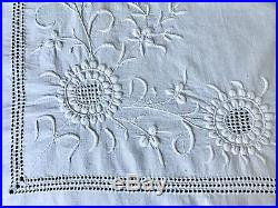 Antique Victorian Bedspread Raised Hand-embroidery, M Monogram, White Cotton