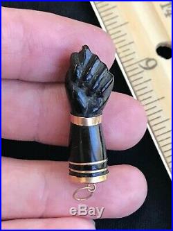Antique Victorian Black 14k Mano Fico Charm Fig Figa Hand Fist Pendant