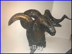 Antique Victorian Black Forest German Hand Carved Wood Ram Rams Head Mount