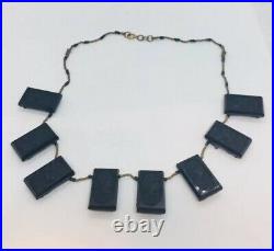 Antique Victorian Black Glass Intaglio Hand Made Necklace