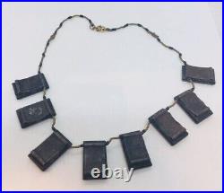 Antique Victorian Black Glass Intaglio Hand Made Necklace