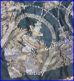 Antique Victorian Black Silk Scarf Shawl Piano Wrap Embroidered Hand Knotted