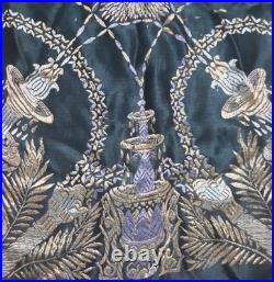 Antique Victorian Black Silk Scarf Shawl Piano Wrap Embroidered Hand Knotted