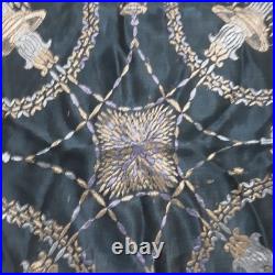 Antique Victorian Black Silk Scarf Shawl Piano Wrap Embroidered Hand Knotted