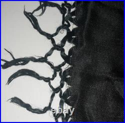 Antique Victorian Black Silk Scarf Shawl Piano Wrap Embroidered Hand Knotted