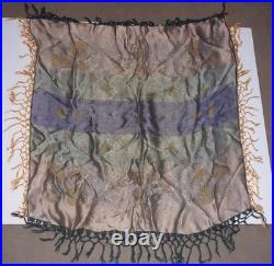 Antique Victorian Black Silk Scarf Shawl Piano Wrap Embroidered Hand Knotted