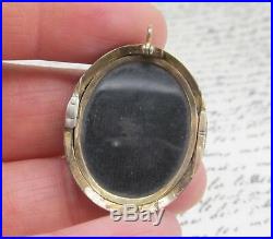 Antique Victorian Blue Enamel Hand Holding Flowers Seed Pearl Pendant 14k Gold