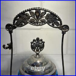 Antique Victorian Blue Glass Enameled Pickle Castor Floral Hand Painted