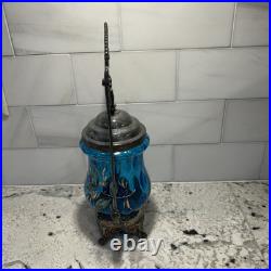 Antique Victorian Blue Glass Enameled Pickle Castor Floral Hand Painted