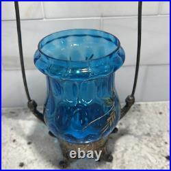 Antique Victorian Blue Glass Enameled Pickle Castor Floral Hand Painted