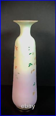 Antique Victorian Bohemian Harrach Hand Painted Enameled Bird Floral Glass Vase