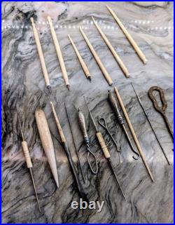 Antique Victorian Bone & Sterling Crochet Hook Sewing Tool Lot/ 19 Pc 1867 Pat