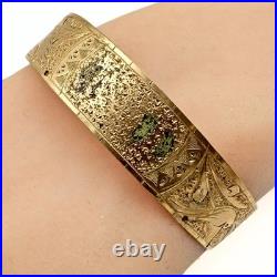 Antique Victorian Botanical Hand Carved Gold Filled Bangle Bracelet