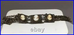 Antique Victorian Bracelet Hand Carved Shell Cameos 800 Silver