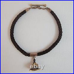 Antique Victorian Braided Hair Pocket Watch Chain +Fob Rose Gold Filled Mourning