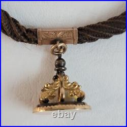Antique Victorian Braided Hair Pocket Watch Chain +Fob Rose Gold Filled Mourning