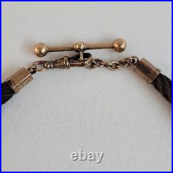 Antique Victorian Braided Hair Pocket Watch Chain +Fob Rose Gold Filled Mourning