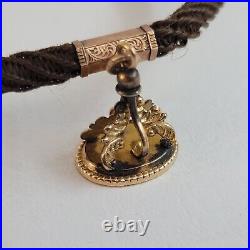 Antique Victorian Braided Hair Pocket Watch Chain +Fob Rose Gold Filled Mourning