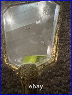 Antique Victorian Brass Hand Mirror see description
